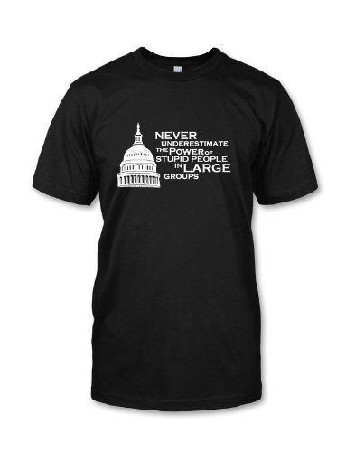 Funny Political T-Shirt , “Never Underestimate The Power Of Stupid People In Large Groups”, Black , L