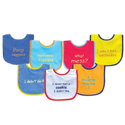 7-Pack Funny Sayings Baby Bibs (Blue)