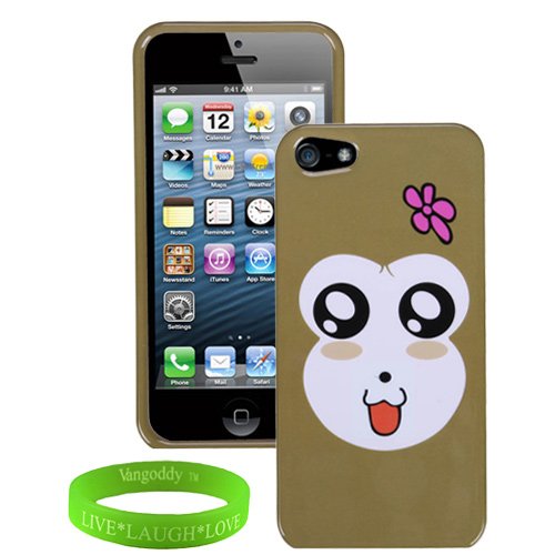 Apple iPhone 5 4G LTE 2 Piece Hard Snap on Case Front and Back Cover with Unique Joyful Monkey Design + VanGoddy Brand LIVE LAUGH LOVE Wrist Band