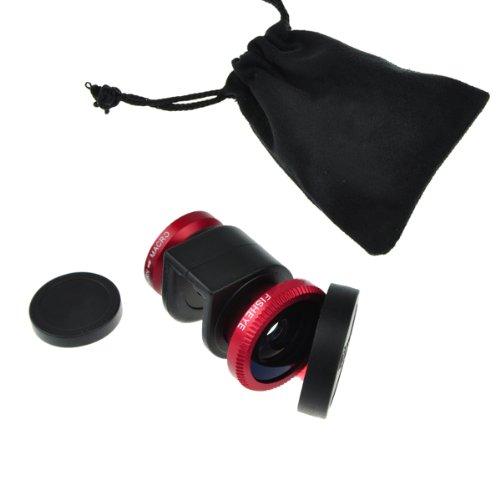 EarlyBirdSavings Red 3 in 1 Fisheye Lens Wide Angle Macro Lens Photo Kit Set for Iphone 4 4GS 4S