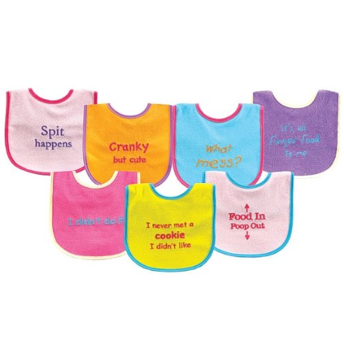 7-Pack Funny Sayings Baby Bibs (Pink)