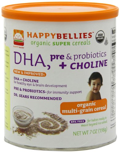 Happy Bellies Organic Baby Cereals with DHA Plus Pre and Probiotics, Multigrain, 7-Ounce Canisters (Pack of 6)