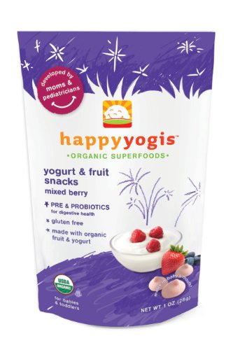 Happy Yogis Organic Yogurt Snacks for Babies and Toddlers, Mixed Berry, 1-Ounce Pouches (Pack of  8)