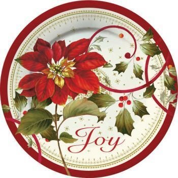 Joyful Poinsettia 11-inch Christmas Paper Plates 8 Per Pack