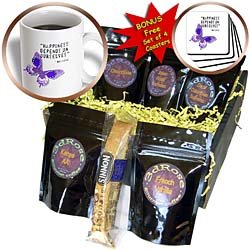 Patricia Sanders Creations – Happiness Quote Purple Butterfly Inspiration Spirituality – Coffee Gift Baskets – Coffee Gift Basket