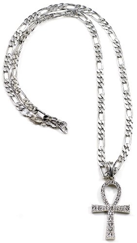 Ankh Iced Out New Silver Color 24 Inch Figaro Style Necklace Positive Spirit Magic Power Circle Egyptian Positive Power Of Joyous Life Ankh Iced Out New Silver Color 24 Inch Figaro Style Necklace Positive Spirit Magic Power Circle Egyptian Positive Power Of Joyous Life
