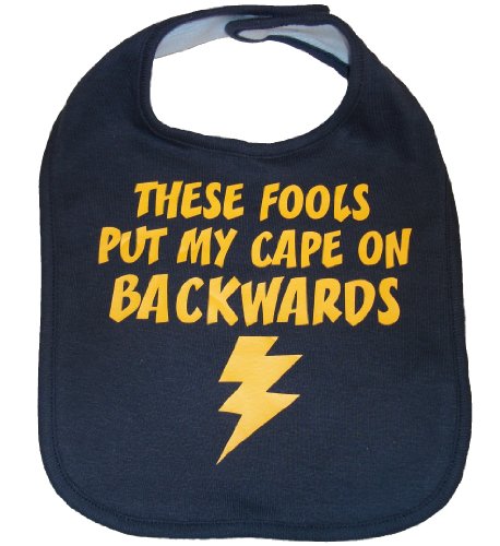 These Fools Put My Cape On Backwards Infant Toddler Superhero Bib Funny Baby Shower Gift – Royal Blue / Yellow