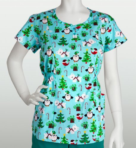 Barco Grafx 41346 Ruffled Round Neck Novelty Print Scrub Top (Small, Joyous) Barco Grafx 41346 Ruffled Round Neck Novelty Print Scrub Top (Small, Joyous)