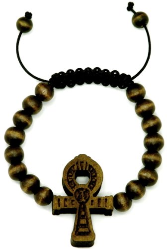 ANKH Cross New Good Wood Goodwood Brown 10mm Bead Natural Wood Pendant Replica Bracelet Piece Positive Spirit Magic Power Circle Egyptian Positive Power Of Joyous Life