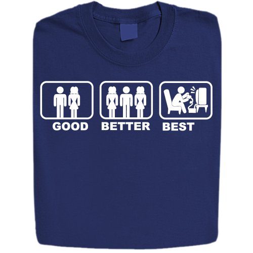 Stabilitees Funny Printed ” Good-Better-Best” Design Mens T Shirts, Navy Blue, Medium