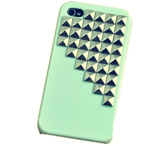 Fashion Punk Spikes and Studs Mobile Phone Case for iPhone 5 Cover with Green Pyramid Rivet