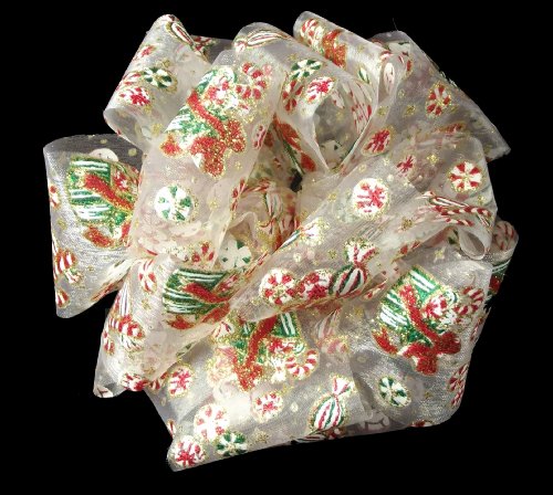 Offray Joyous Sheer Christmas Ribbon, 2 1/2′ Wide, 40 Yards, White/Red/Green