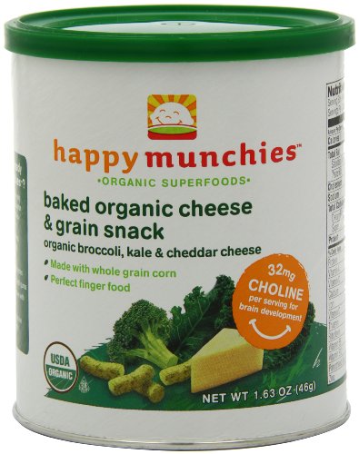 Happy Munchies Baked Organic Cheese & Grain Snack, Organic Broccoli, Kale & Cheddar Cheese, 1.63-Ounce Canisters (Pack of 6)