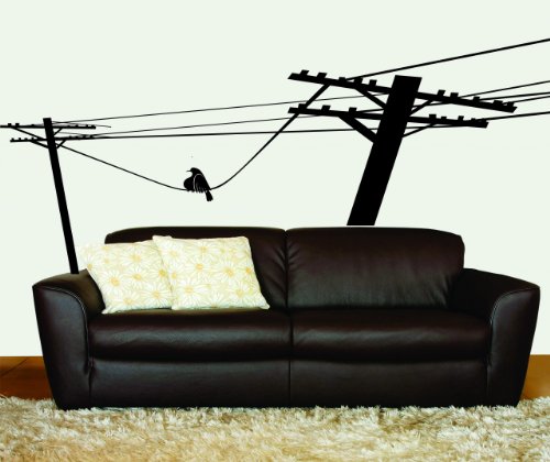 Bird Wall Decals Bird On A Telephone Wire (Funny) Picture Art – Kids Bed Room – Peel & Stick Sticker – Vinyl Wall Decal – 24 Colors Available