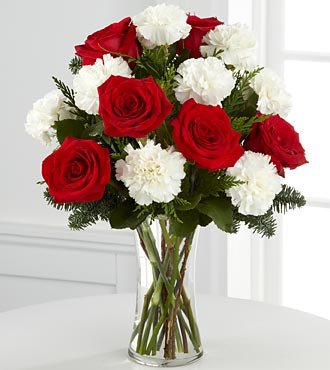 Peace, Love & Laughter Holiday Bouquet by FTD – 14 Stems – CLEAR GLASS VASE INCLUDED