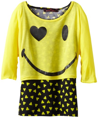 Almost Famous Girls 7-16 Smile Face, Neon Yellow, Medium (10/12)