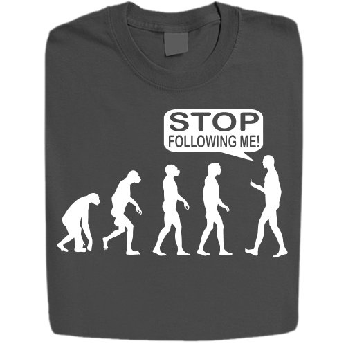 Stabilitees Stop Following Me Funny Geek Evolution T Shirts, Charcoal, Large Stabilitees Stop Following Me Funny Geek Evolution T Shirts, Charcoal, Large