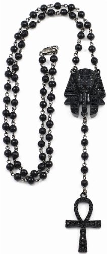 Pharaoh/Ankh Iced Out New Style Rosary Black Color 31 Inch Necklace Positive Spirit Magic Power Circle Egyptian Positive Power Of Joyous Life