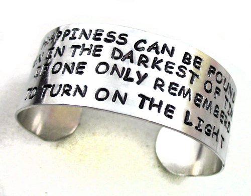 Dumbledore Wide Bracelet – Happiness Can Be Found… Hand Stamped Harry Potter Jewelry
