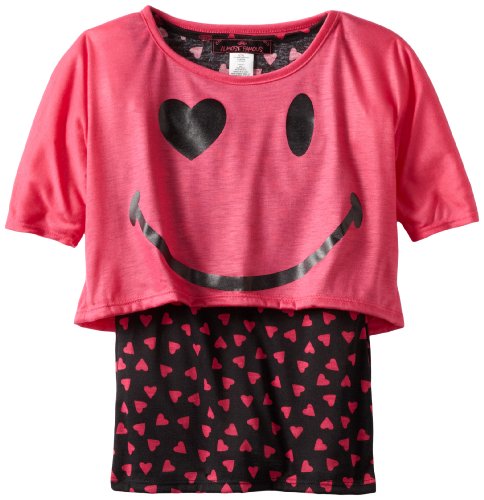 Almost Famous Girls 7-16 Smile Face, Neon Pink, Small (7/8)