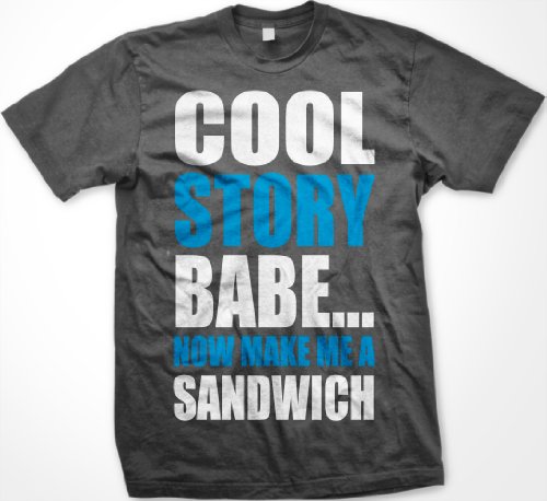Cool Story Babe… Now Make Me A Sandwich Mens T-shirt, Big and Bold Funny Statements Tee Shirt, Medium, Charcoal