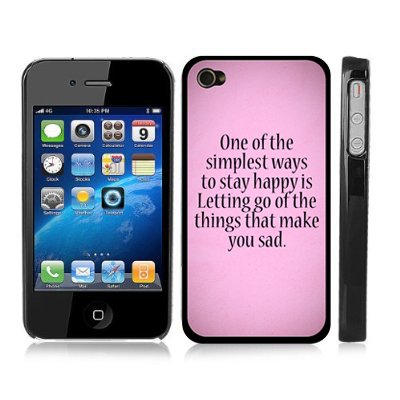 Cute Pink Inspirational Quote Snap-On Cover Hard Carrying Case for iPhone 4/4S – Happiness