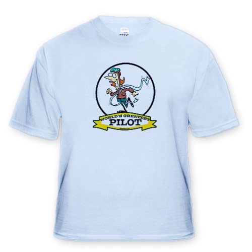 Funny Worlds Greatest Female Pilot Cartoon – Adult Light-Blue-T-Shirt Small