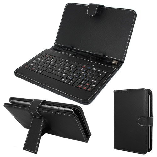 7″ Tablet Stand with USB Keyboard – Black Faux Leather Carrying Case 7″ Tablet Stand with USB Keyboard – Black Faux Leather Carrying Case