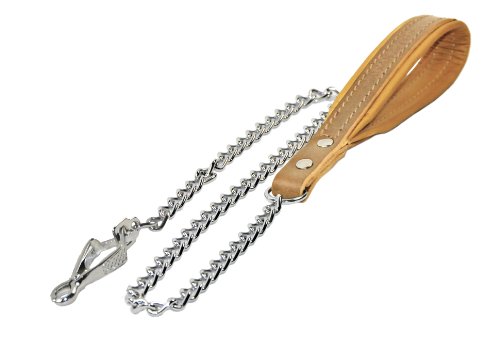 Dean & Tyler La Main Chain Leather Dog Leash with Herm Sprenger Hardware and Handle with Brown Padding, 4.1-Feet by 1/2-Inch Diameter, Tan