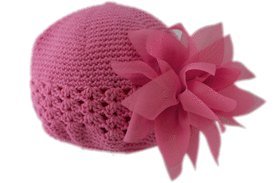 Chiffon Flower Hat For Newborn, Baby or Toddler. Chandra Hot Pink SM.