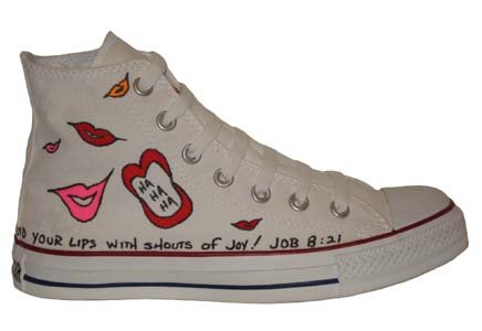 Chuck Taylor All Star Hi Top Custom Optical White Laughter Hand Painted men’s 4/ women’s 6