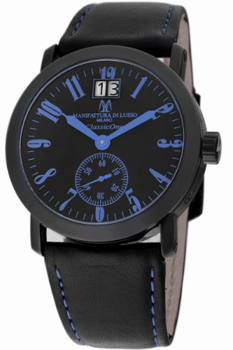 Montres De Luxe Men’s CL1 BK BL Classic One Big Date Black PVD Leather Watch