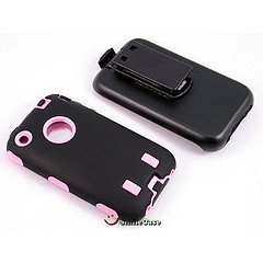 Smile Case Full Protection Case Black on light pink for iPhone 3G 3GS with Belt Clip Holster (it-Black on light pink)
