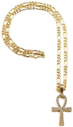 Ankh Iced Out New Gold Color 24 Inch Figaro Style Necklace Positive Spirit Magic Power Circle Egyptian Positive Power Of Joyous Life Ankh Iced Out New Gold Color 24 Inch Figaro Style Necklace Positive Spirit Magic Power Circle Egyptian Positive Power Of Joyous Life