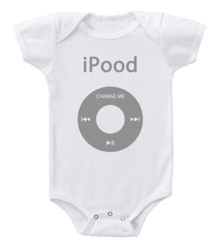 Kiditude iPood Funny Baby Onesie Bodysuit, White (6 Months)