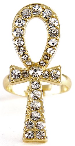 Ankh Iced Out New Gold Color Ring Positive Spirit Magic Power Circle Egyptian Positive Power Of Joyous Life