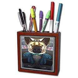 Sandy Mertens Dog Designs – Funny and Weird German Shepherd Photo – Tile Pen Holders-5 inch tile pen holder