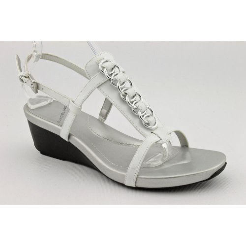 Bandolino Happy Me Womens Size 9.5 White Open Toe Wedge Sandals Shoes