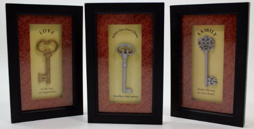 Framed Key & Quotes Decor Set of 3 – Includes “Family,” “Love,” & “Doors Open”