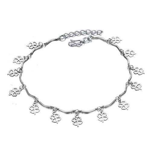 MiniBlue Happiness Clovers Silver Plating Platinum Anklet