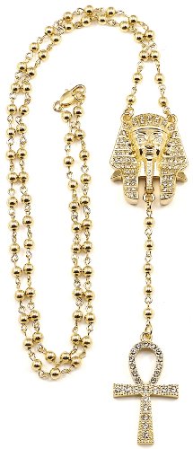 Pharaoh/Ankh Iced Out New Style Rosary Gold Color 31 Inch Necklace Positive Spirit Magic Power Circle Egyptian Positive Power Of Joyous Life Pharaoh/Ankh Iced Out New Style Rosary Gold Color 31 Inch Necklace Positive Spirit Magic Power Circle Egyptian Positive Power Of Joyous Life