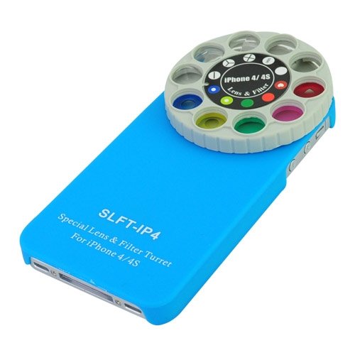 GLYBY Novelty Funny Holga Lens & Filter Turret Hard Case Cover for iPhone 4/4S-Blue