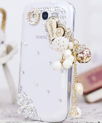 New 3D Bling Diamond Love Heart Hard Cover Skin Case For Samsung Galaxy S3 i9300-white