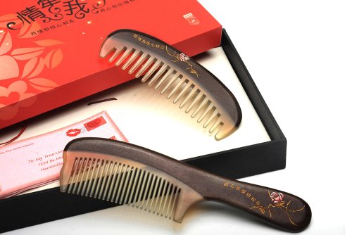 Tan’s Combs Gift Set-Couple Rosewood and Horn Combs Joyous