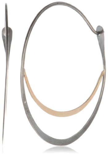 Melissa Joy Manning Mixed Oxidized Sterling Silver Crescent Detail 14K Gold Hoop Earrings