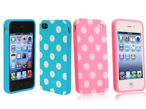 2 in 1 Combo Polka Dot Flex Gel Case for Iphone 4 and 4S – Baby Blue/ Pink