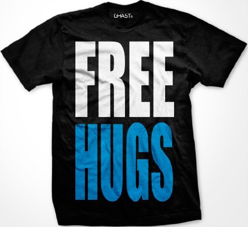 FREE HUGS Mens T-shirt, Big and Bold Funny Statements Tee Shirt (Small, BlackFBA)