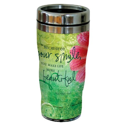 Tree-Free Greetings 77594 Happiness Quote Your Smile Art Sip ‘N Go Travel Tumbler, 16-Ounce, Multicolored