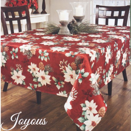 60″ Wide X 120″ Long Joyous Fabric Printed Christmas Tablecloth Holiday Clearance Sale