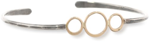 Melissa Joy Manning Sterling Silver Three Gold Jump Ring Details 14K Gold Cuff Bracelet